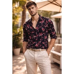 NWT The Kooples Mens Floral Viscose Button Down Shirt  Designer Modern  L